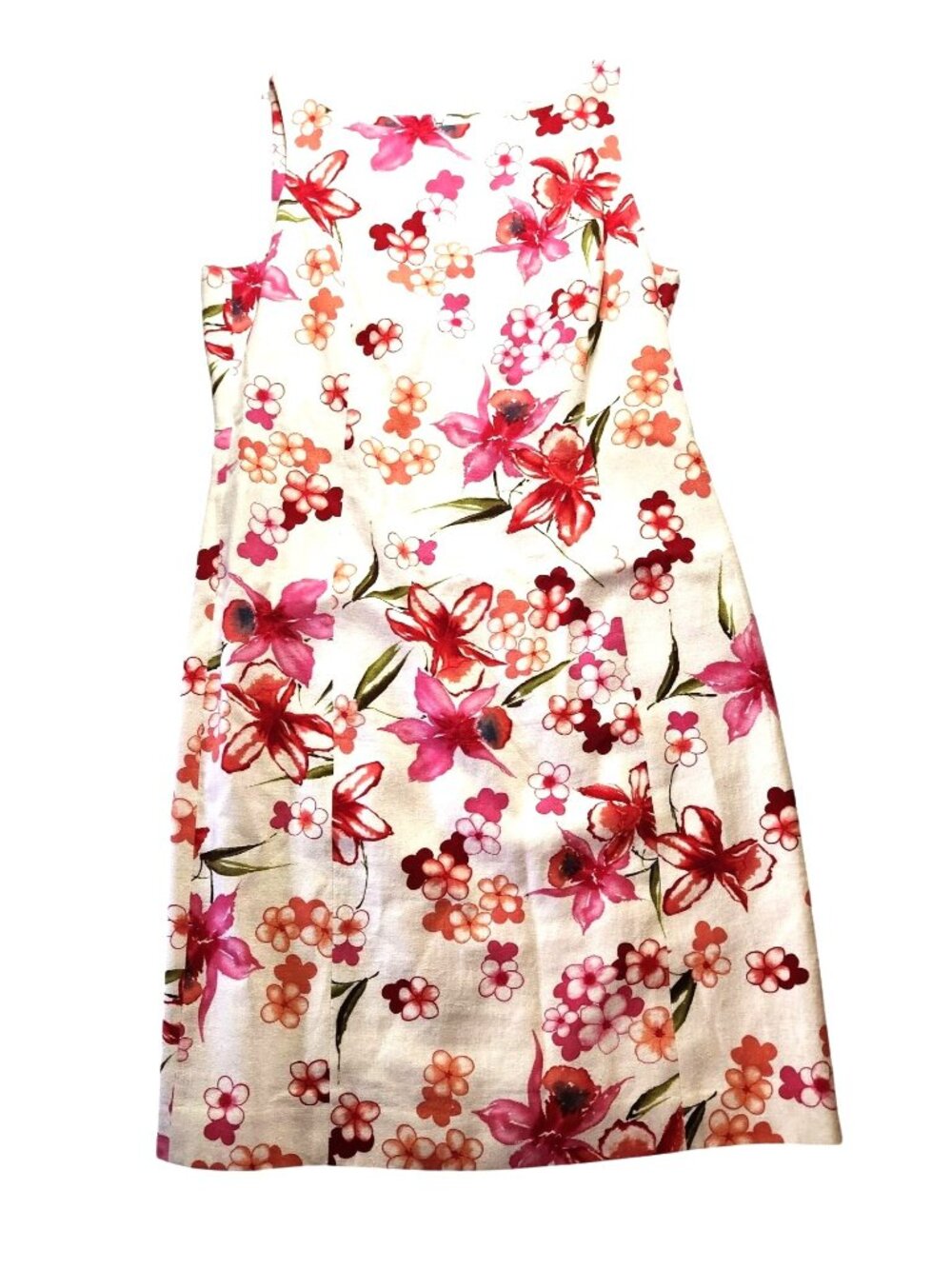 Shift dress sleeveless Floral Size 12 summer spring fairy vacation linen blend